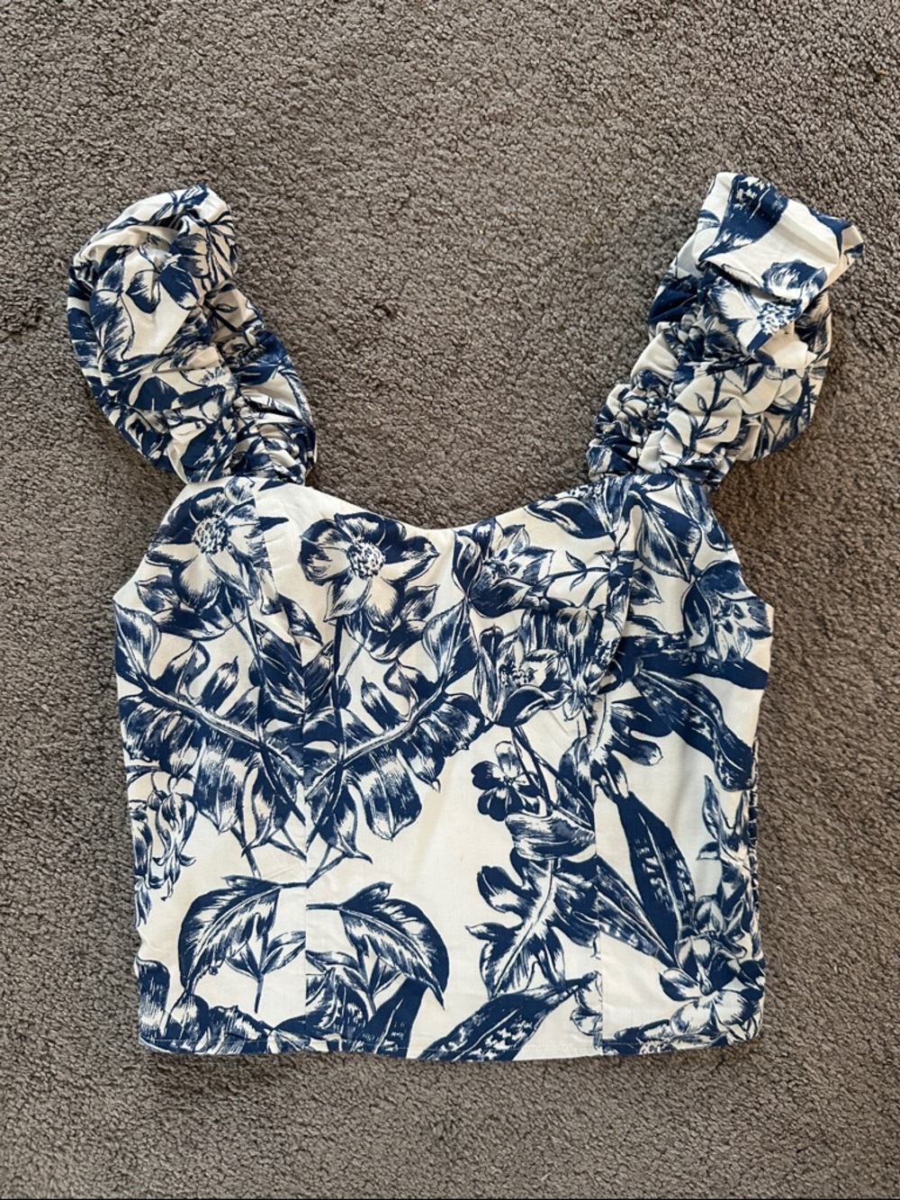 Abercrombie & Fitch Navy Floral Square-Neck Crop Top